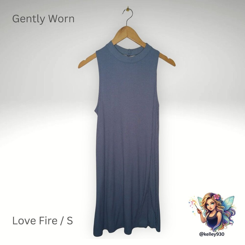 Love Fire Ribbed Sleeveless Dress Blue Size Small Keyhole Back